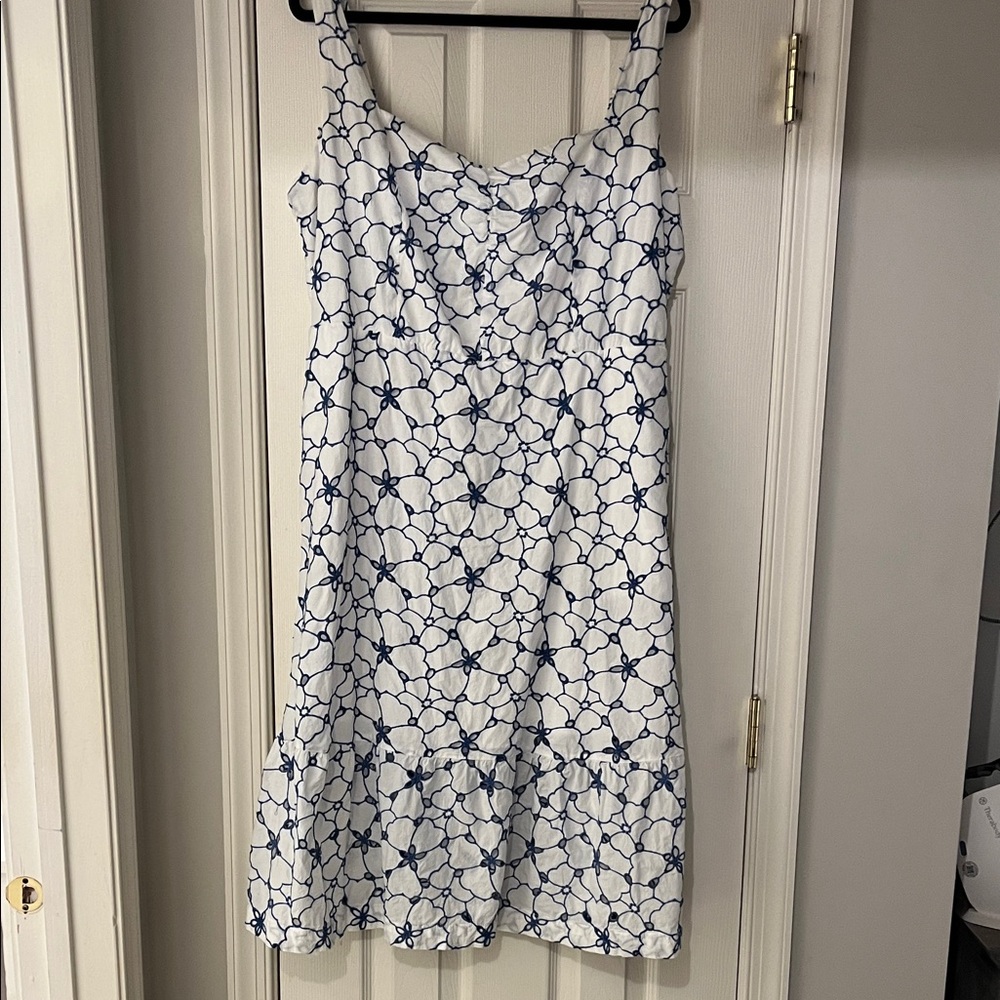 Draper James White Midi Dress with Navy Floral Lattice
